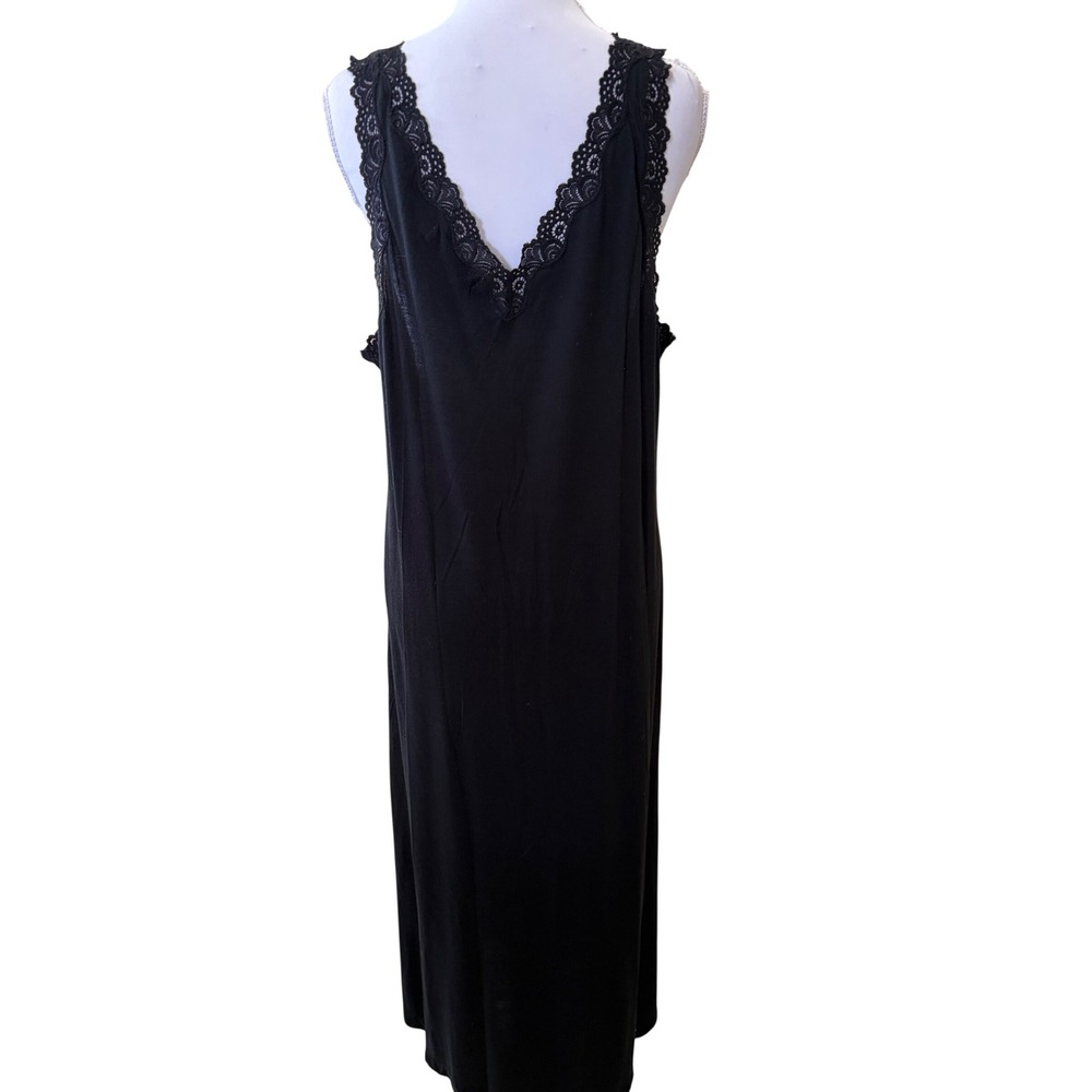 Vintage I. Magnin Womens Black Lace Trim Sexy Maxi Nightgown L Soft goth cotton‎ - Picture 2 of 6